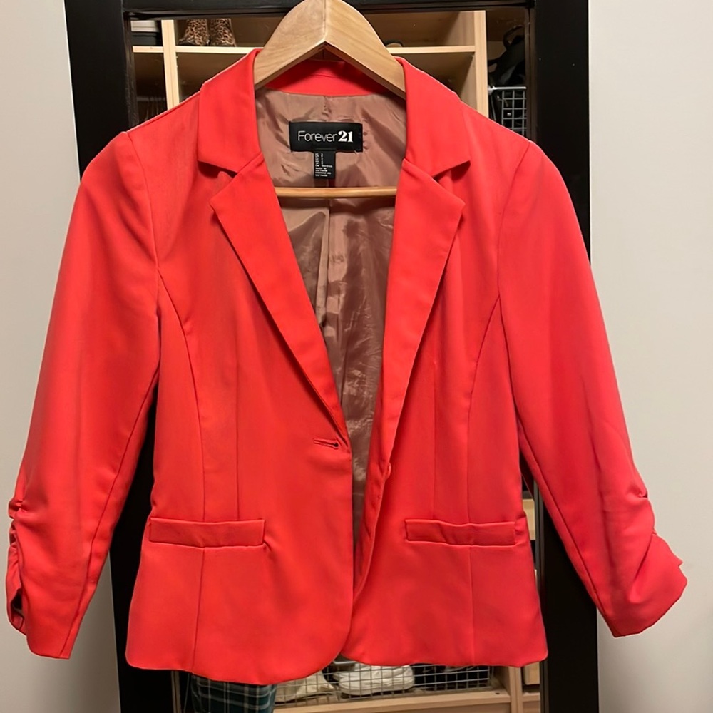 Forever 21 Blazer Coral with Ruching on the 3/4 Sleeve Size S